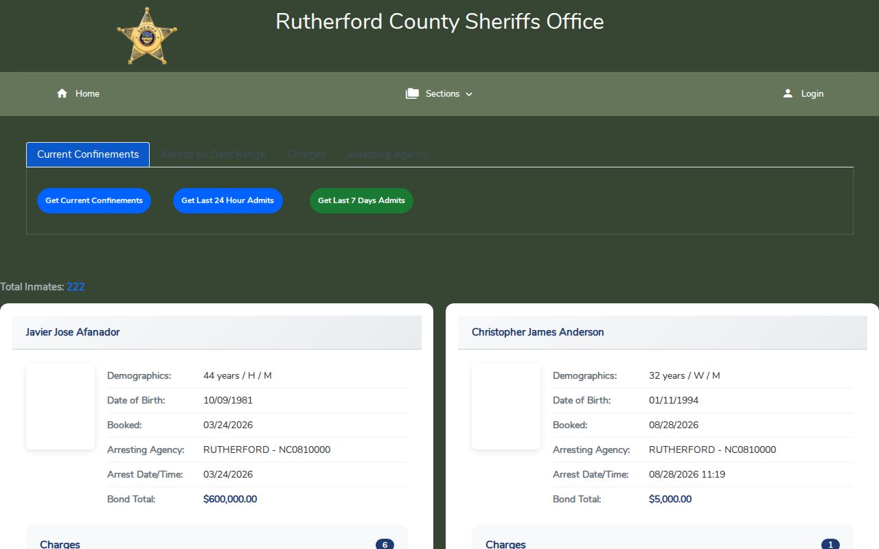 Rutherford County Citizen Connect booking search interface