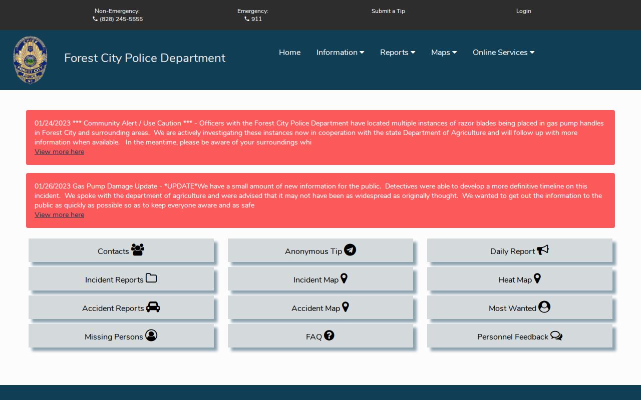 Forest City Citizen Connect incident search interface